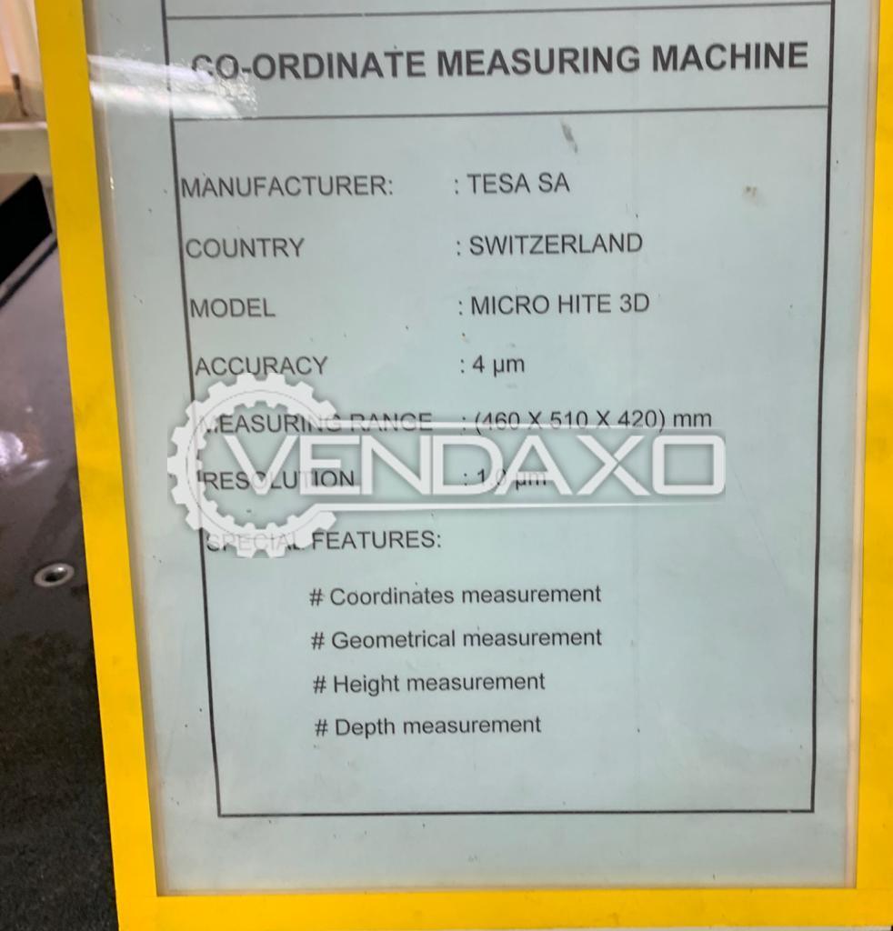 Used Tesa Cmm Micro Hite 3d Co Ordinate Measuring Machine Measuring Range 460 X 510 X 420 Mm For Sale At Best Prices Vendaxo